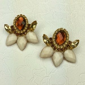 Ivory, Amber, Gold Wasp Stud Statement Earrings